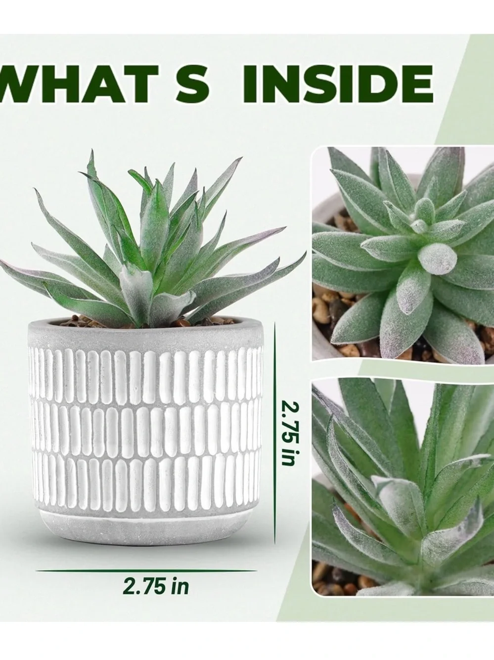 NIB Der Rose White Textured Ceramic Succulent Planter Faux Plants- Set of 2